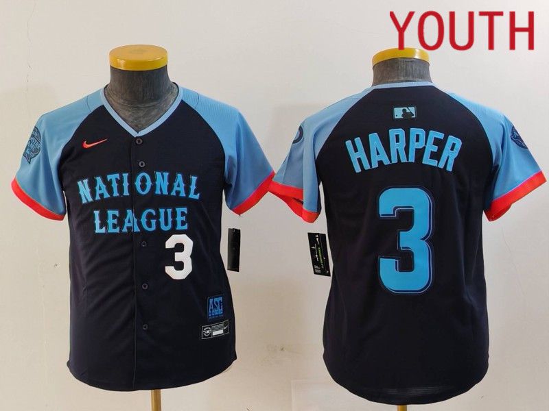 Youth Philadelphia Phillies #3 Harper Blue All star 2024 Nike MLB Jersey style 5->youth mlb jersey->Youth Jersey